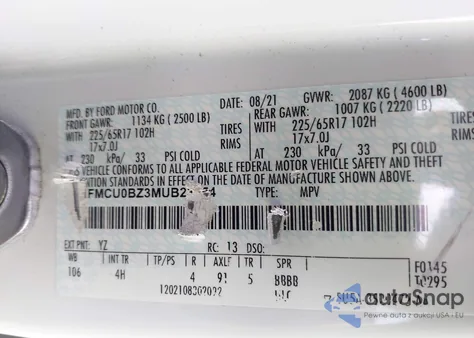 2021 Ford Escape Se Hybrid z USA, uszkodzony, nr VIN 1FMCU0BZ3MUB23654